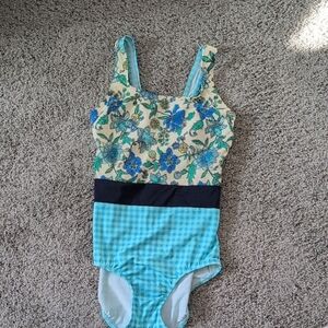 Lands' End Light Blue Check One Piece Swimsuit - New